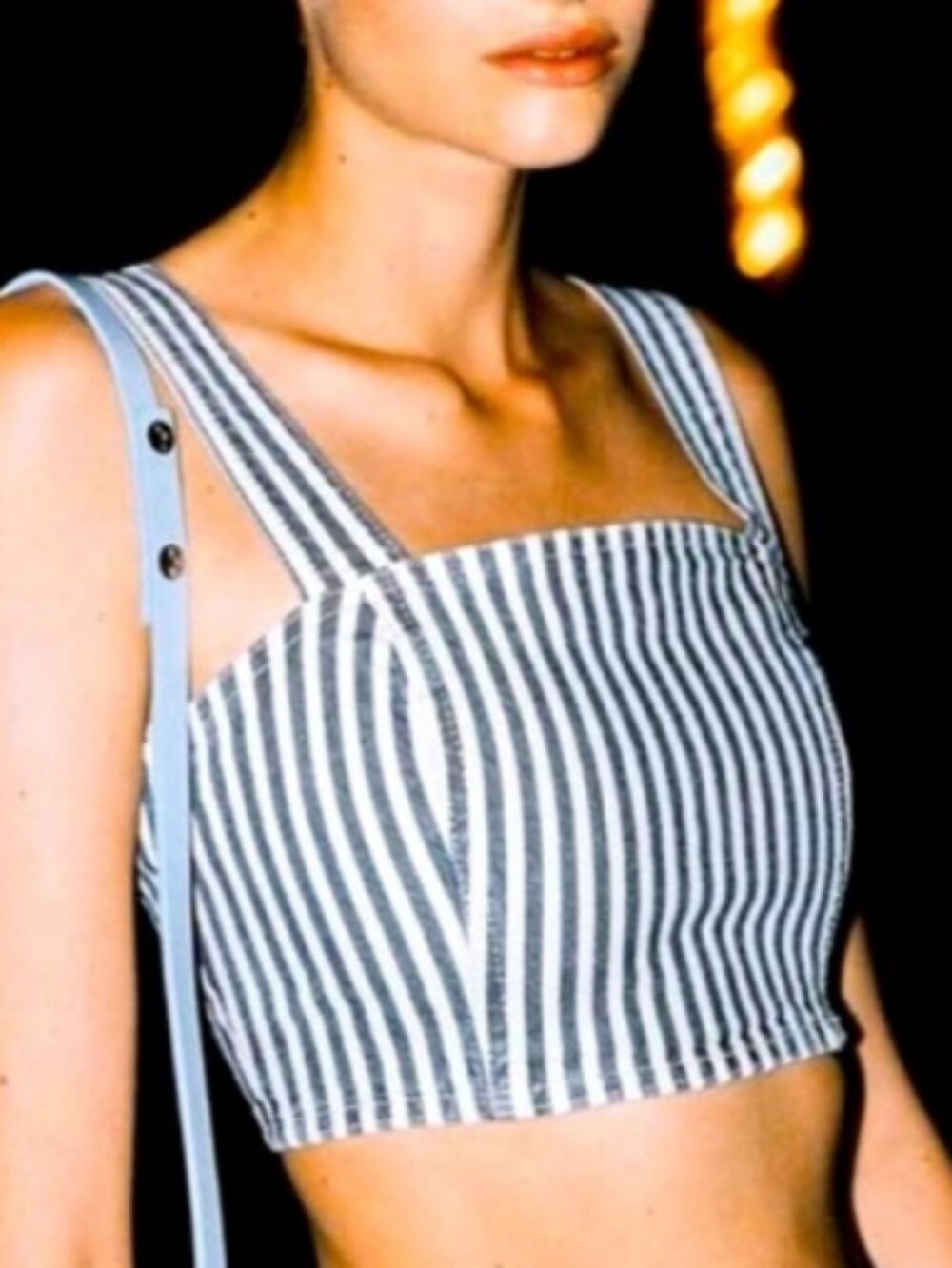 Zara Crop Top Denim Blue White Striped Corset Bustier Retro Railroad Stripe XS
